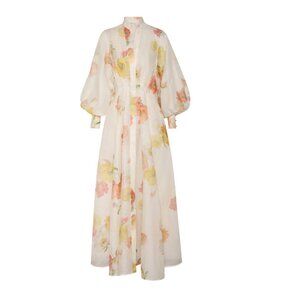 Tranquility Linen-Silk Shacket Maxi Dress, Size 0, US4